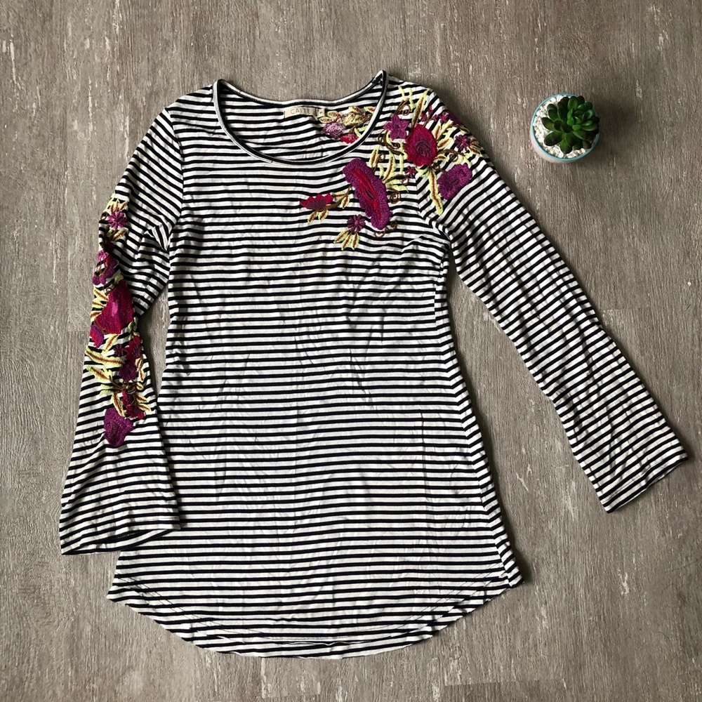 Caite Striped Embroidered Top Size Small